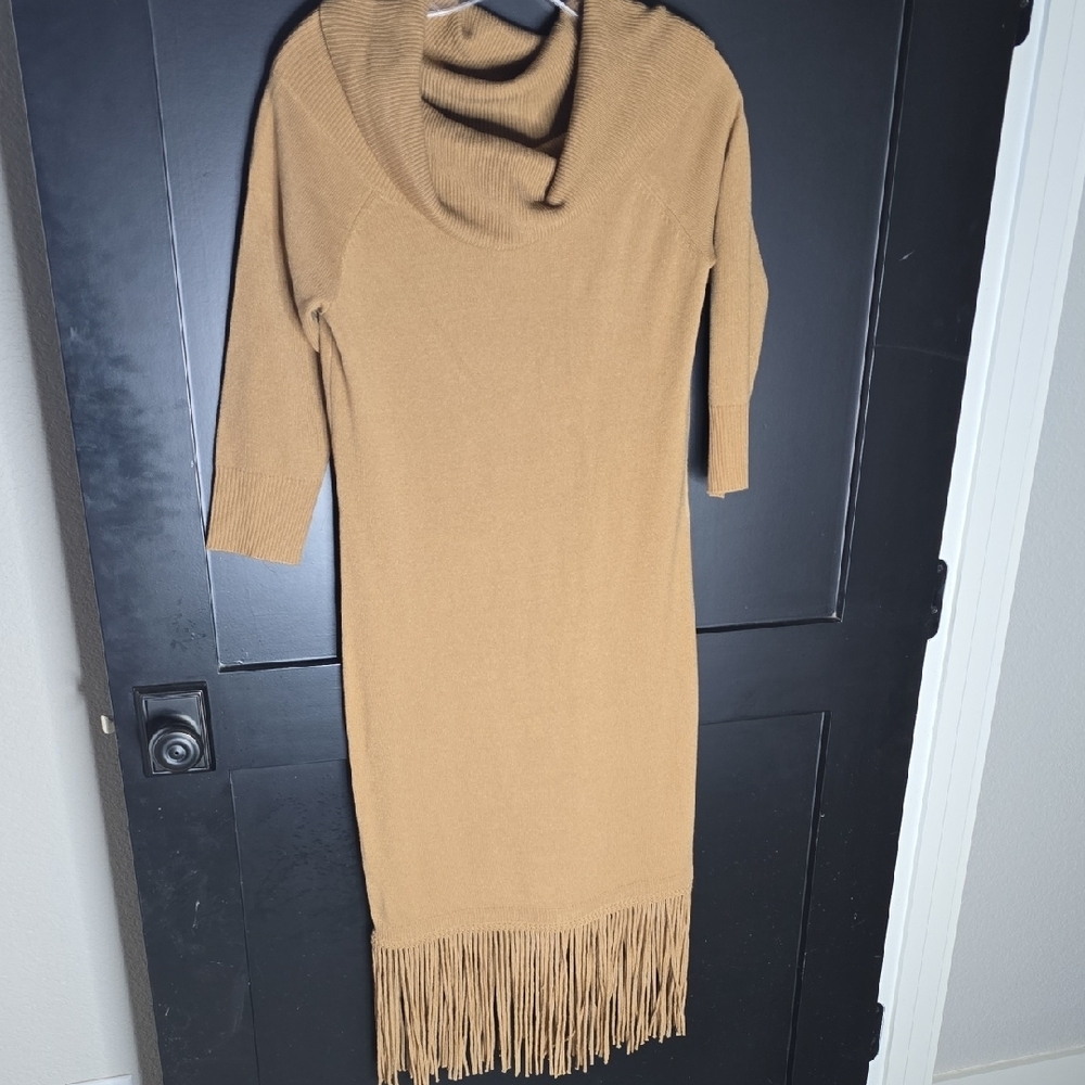 New York & Company Tan Long Sleeve Fringe Dress - Picture 5 of 5